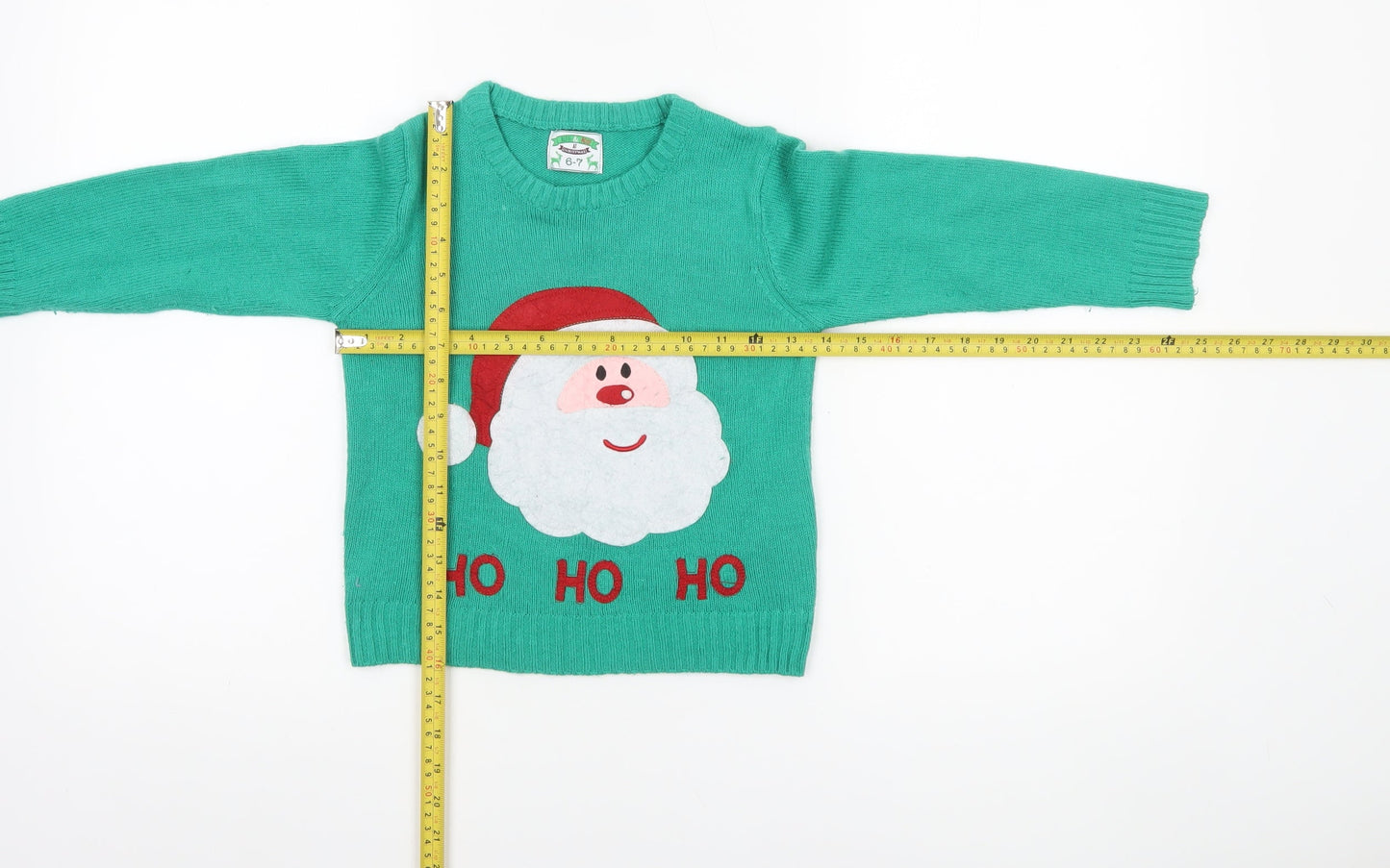 Alfie & Rose Boys Green Christmas Santa Jumper 6-7 Years Acrylic Knit