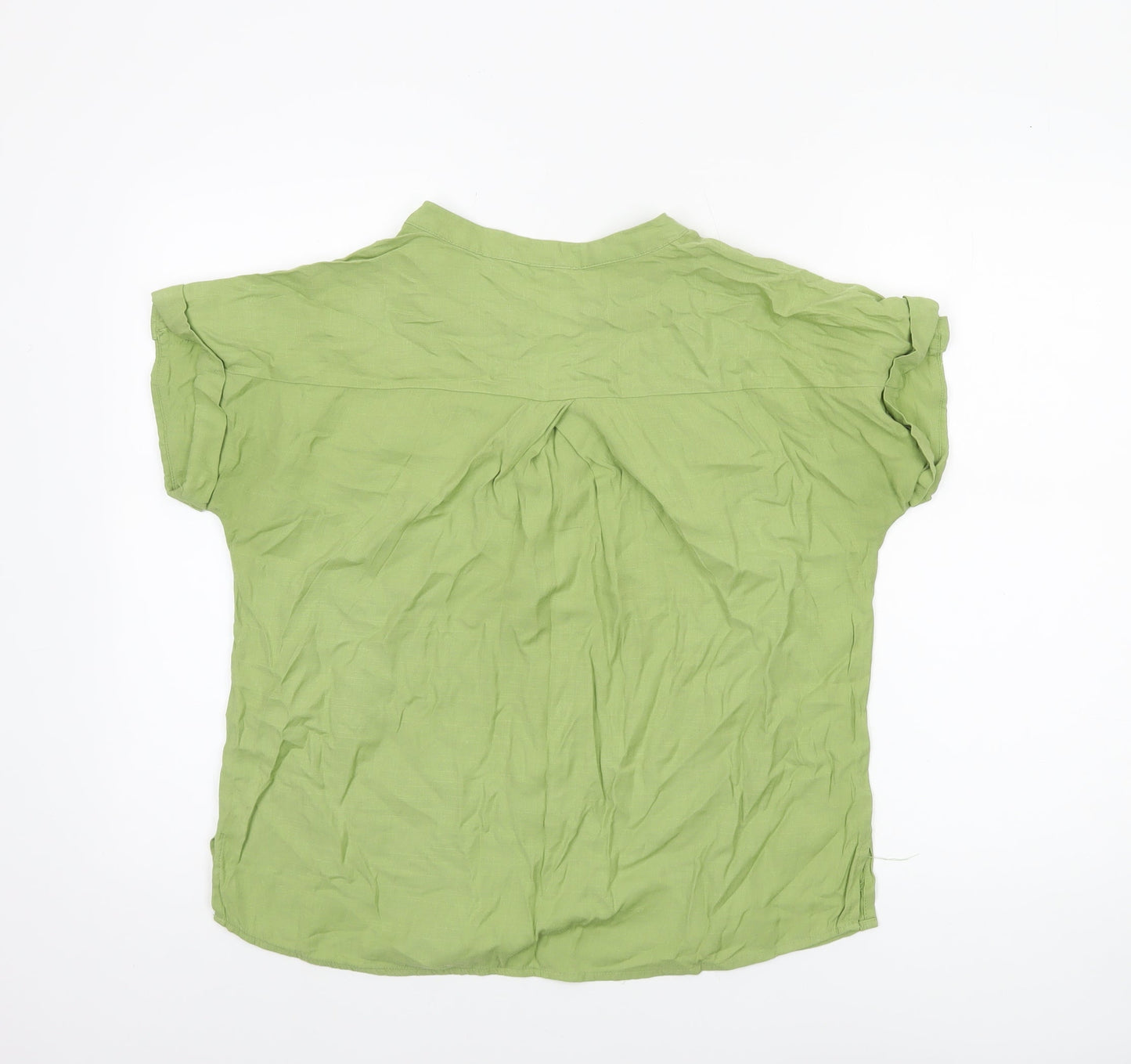 Encuentro Womens Green Short Sleeve Button Blouse Size S