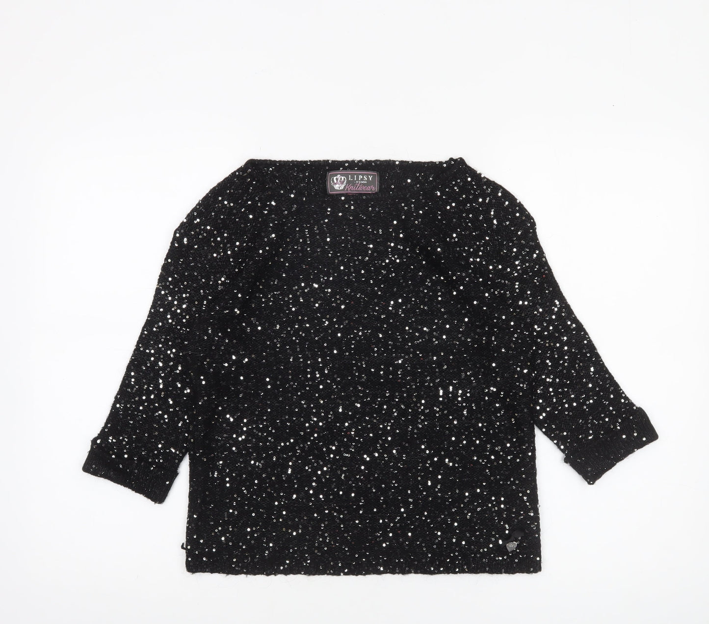 Lipsy Women’s Black Sequin Knit Pullover Jumper UK 12