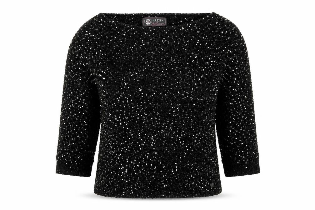 Lipsy Women’s Black Sequin Knit Pullover Jumper UK 12