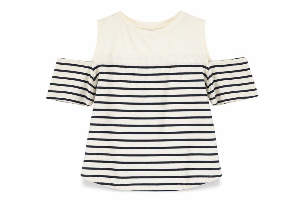Claudie Pierlot Women's Off Shoulder Striped T-Shirt White Size 10