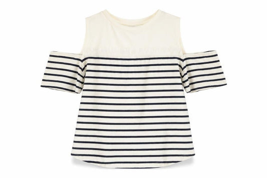 Claudie Pierlot Women's Off Shoulder Striped T-Shirt White Size 10