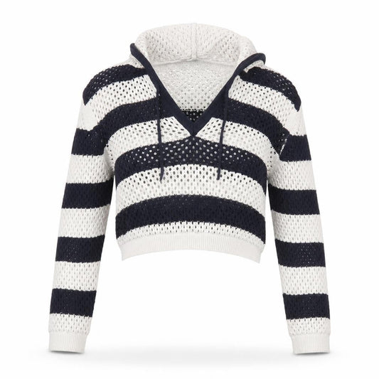Zara Women’s Multicoloured Striped Open-Knit Hooded Pullover Jumper Size 12