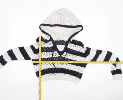 Zara Women’s Multicoloured Striped Open-Knit Hooded Pullover Jumper Size 12