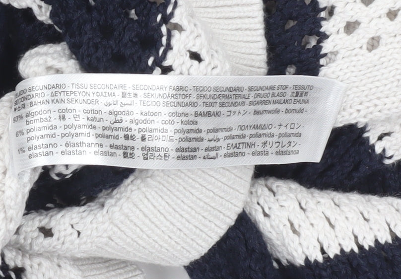 Zara Women’s Multicoloured Striped Open-Knit Hooded Pullover Jumper Size 12