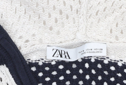 Zara Women’s Multicoloured Striped Open-Knit Hooded Pullover Jumper Size 12