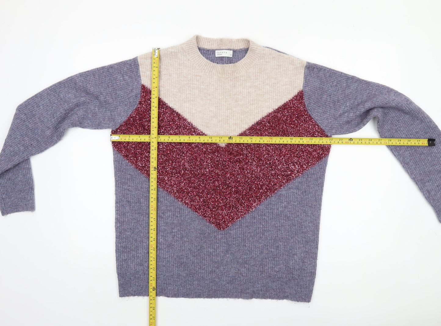Papaya Womens Multicoloured Medium Crew Neck Pullover Jumper