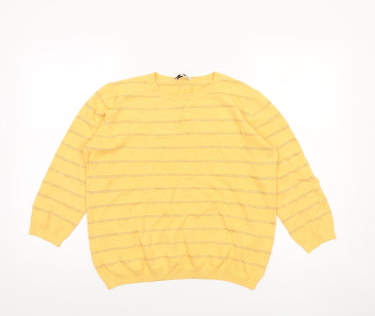 Warehouse Women’s Yellow Striped Knit Jumper Size 16 Pullover