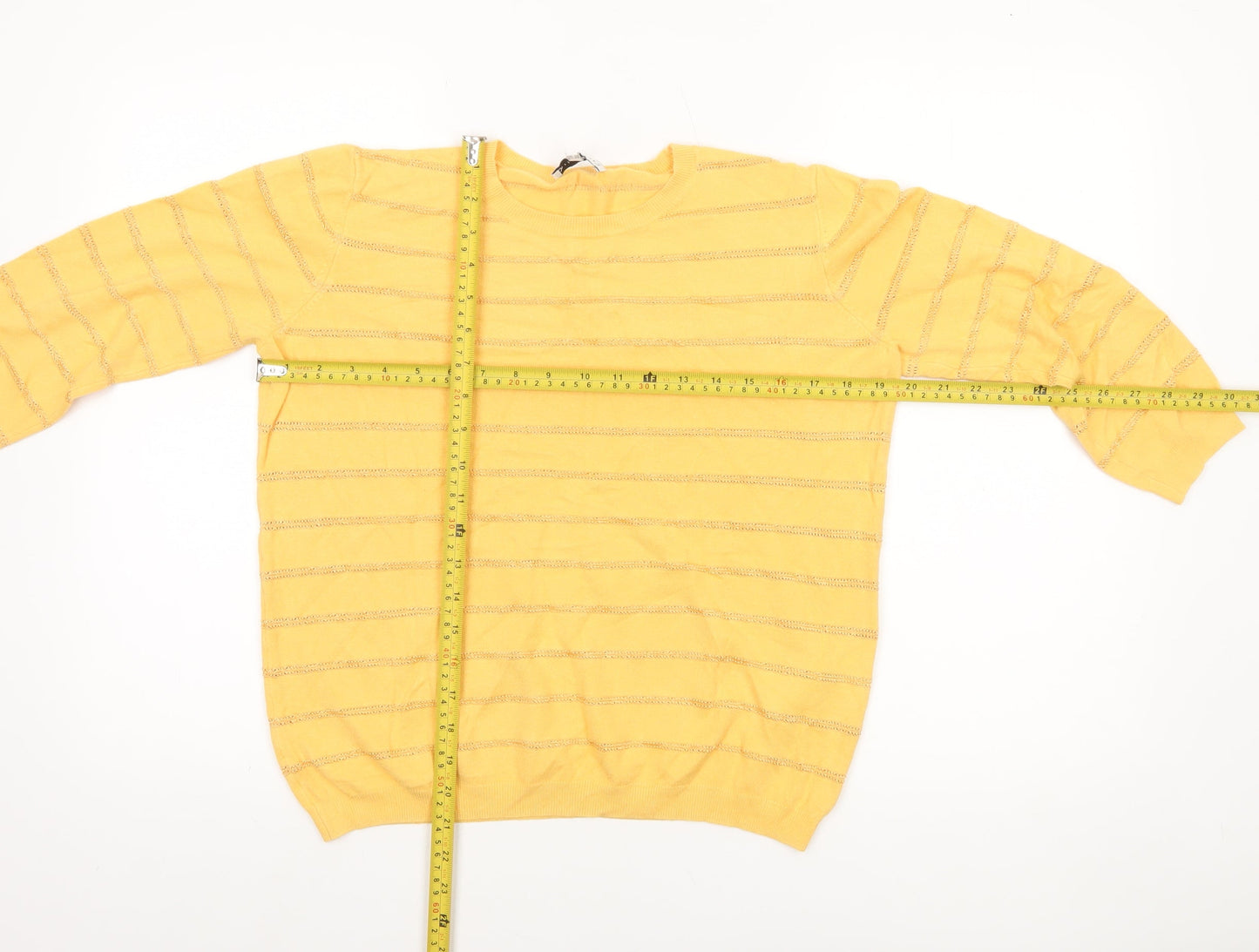 Warehouse Women’s Yellow Striped Knit Jumper Size 16 Pullover