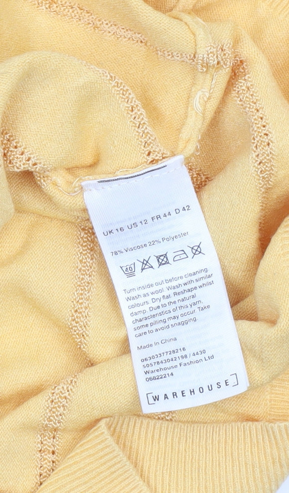 Warehouse Women’s Yellow Striped Knit Jumper Size 16 Pullover