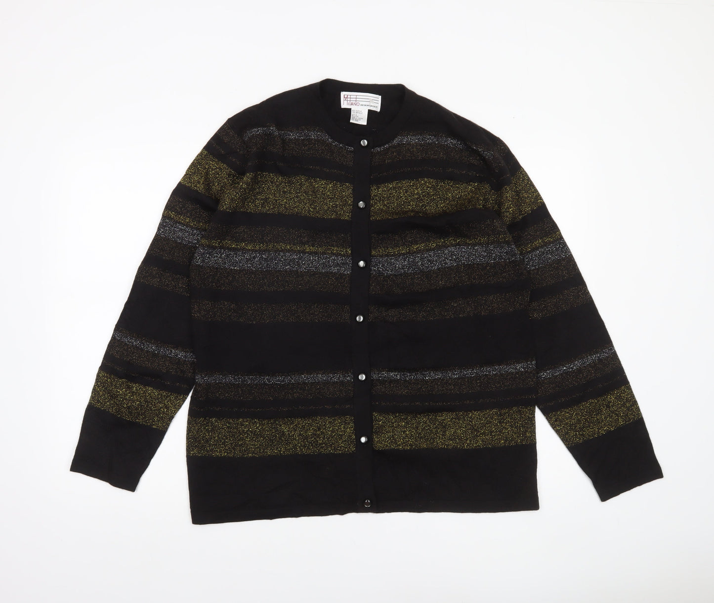 Milano Design Group Women's Black L Striped Glitter Cardigan