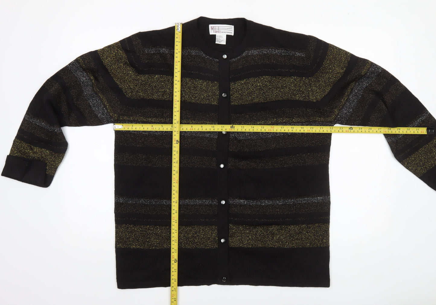 Milano Design Group Women's Black L Striped Glitter Cardigan