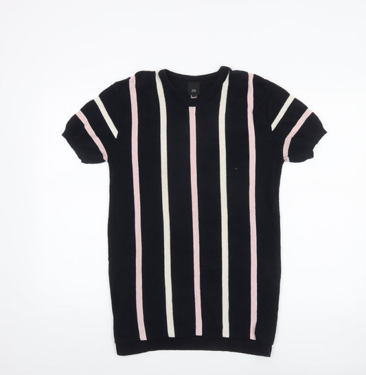 River Island Men’s Black Striped Short Sleeve Pullover Jumper M