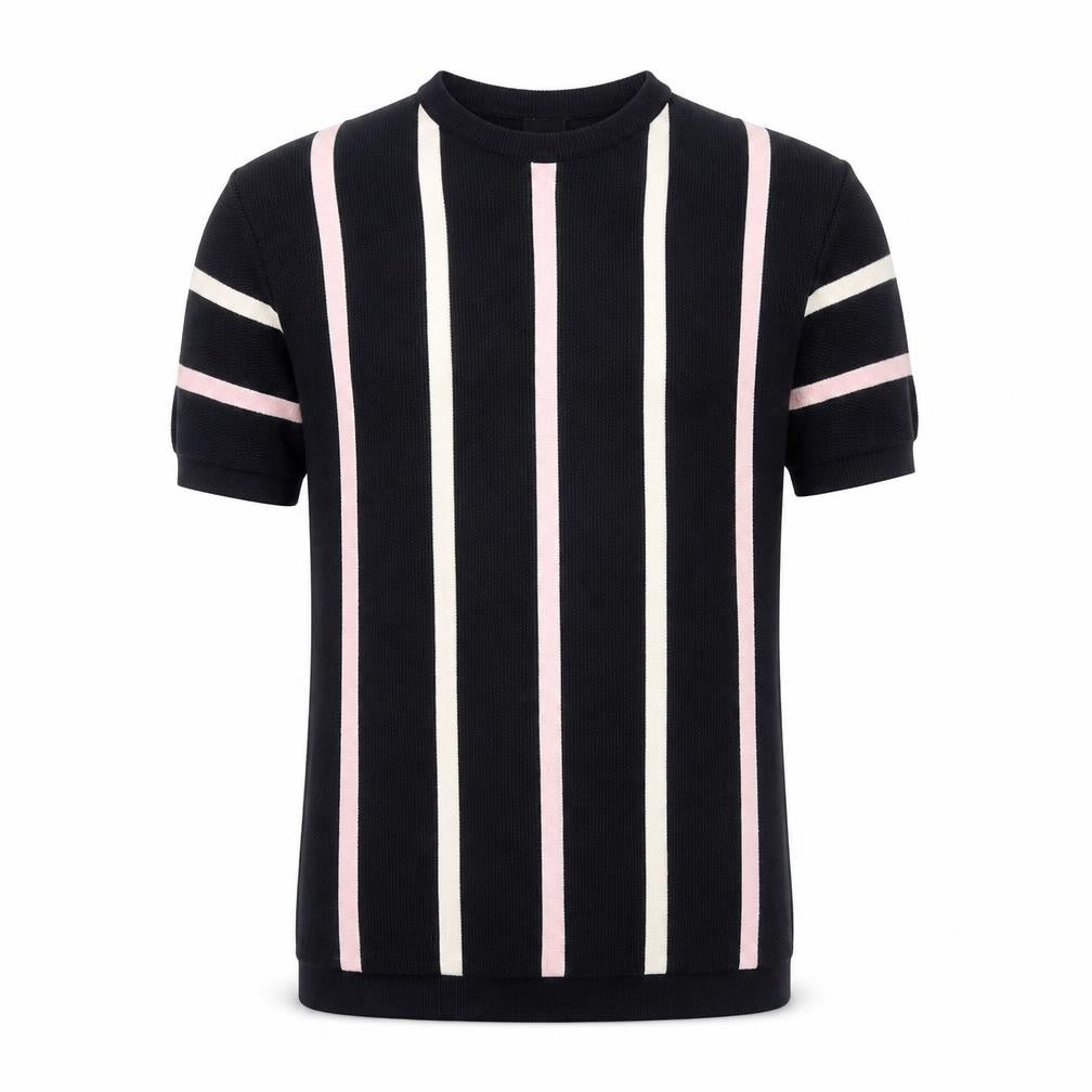 River Island Men’s Black Striped Short Sleeve Pullover Jumper M