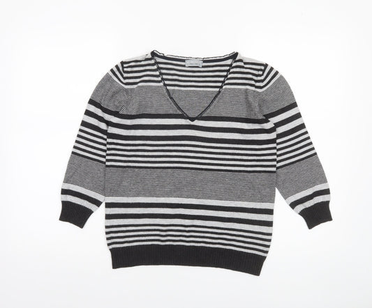 Marks and Spencer Per Una Women’s Black Striped V-Neck Knit Jumper Size 10