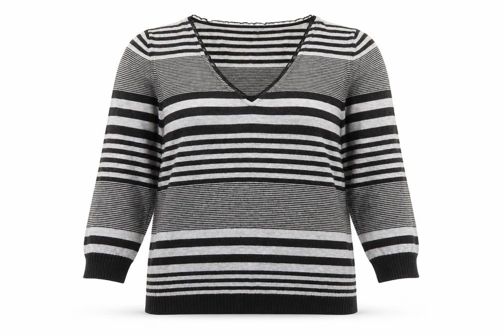 Marks & Spencer Per Una Women’s Black Striped V-Neck Knit Jumper Size 10