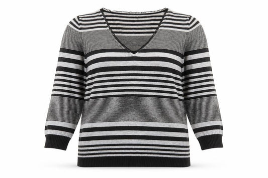 Marks & Spencer Per Una Women’s Black Striped V-Neck Knit Jumper Size 10