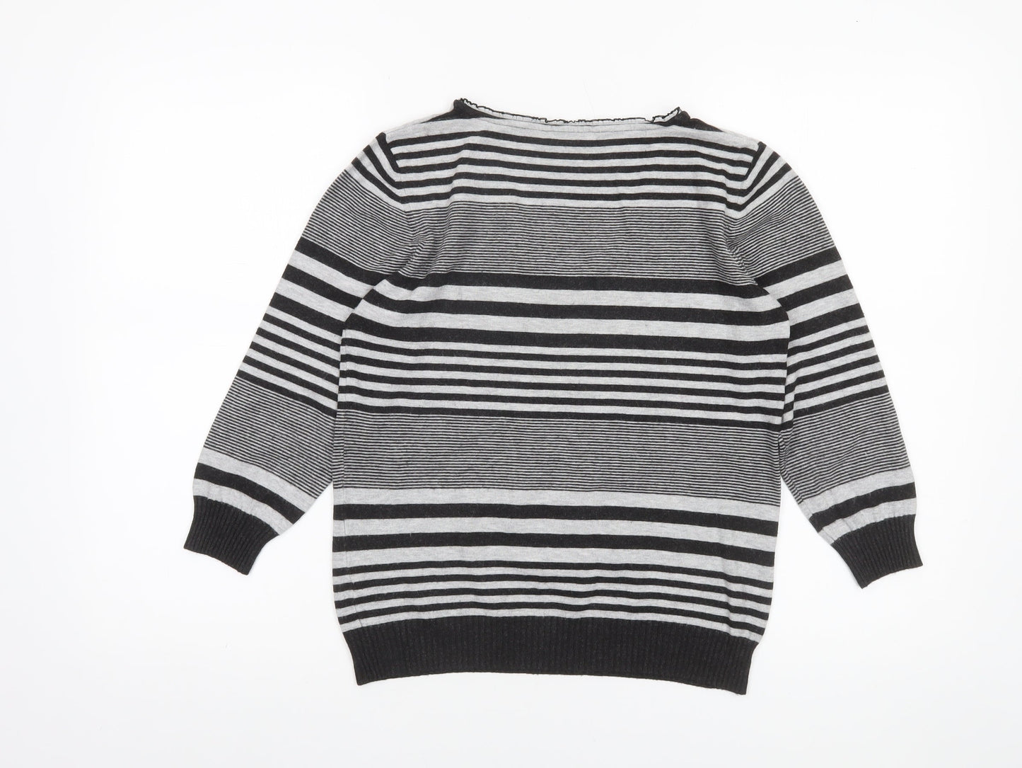 Marks and Spencer Per Una Women’s Black Striped V-Neck Knit Jumper Size 10