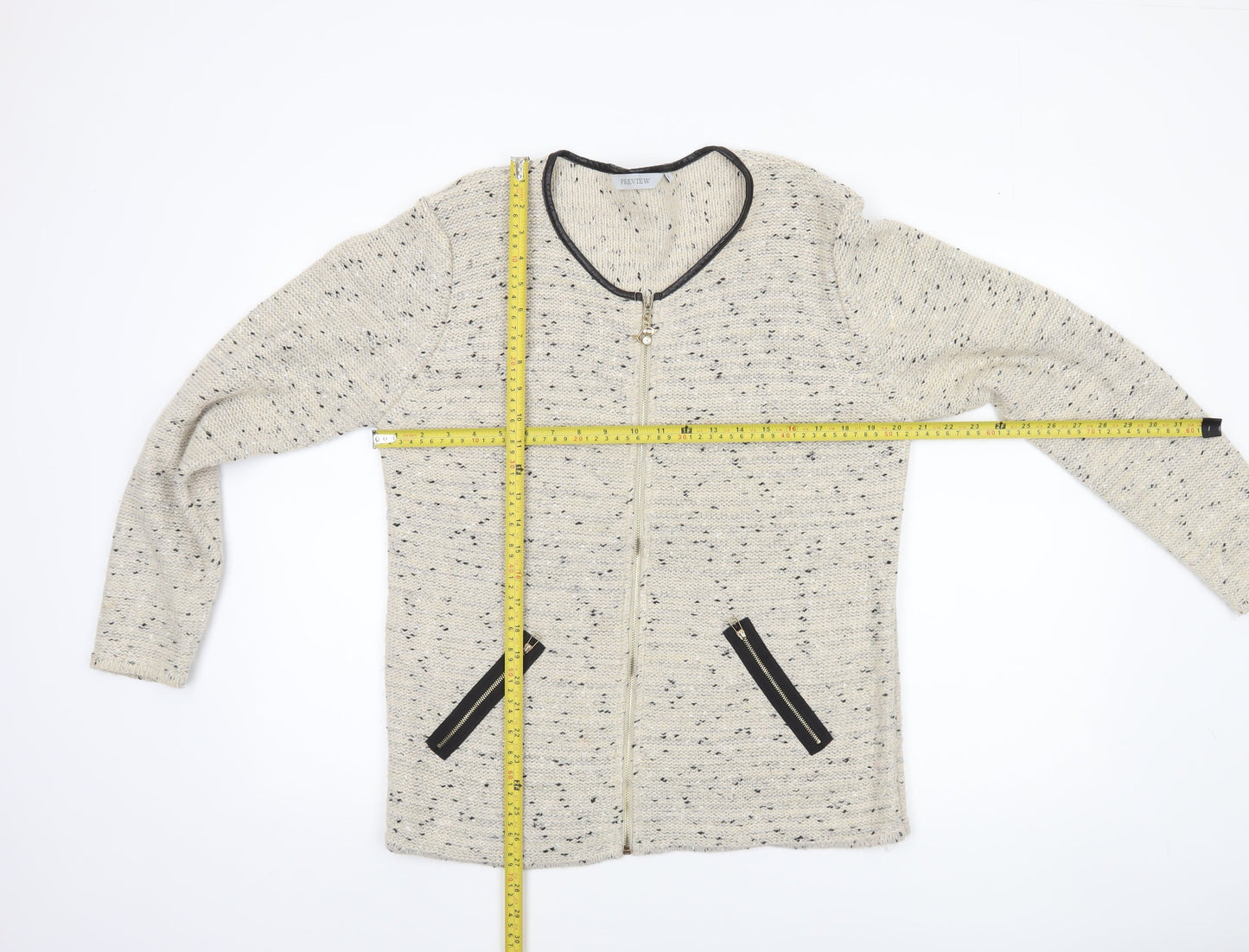 Preview Women’s Beige Knit Full Zip Cardigan L Classic Style