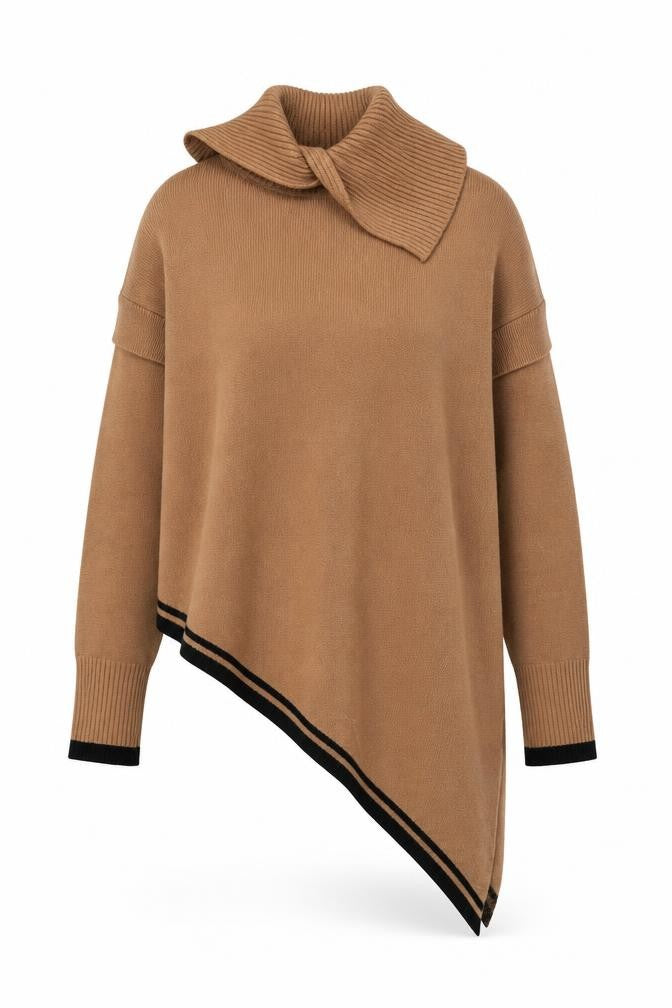 River Island Women Beige Asymmetrical Cape Jumper Small Viscose Blend