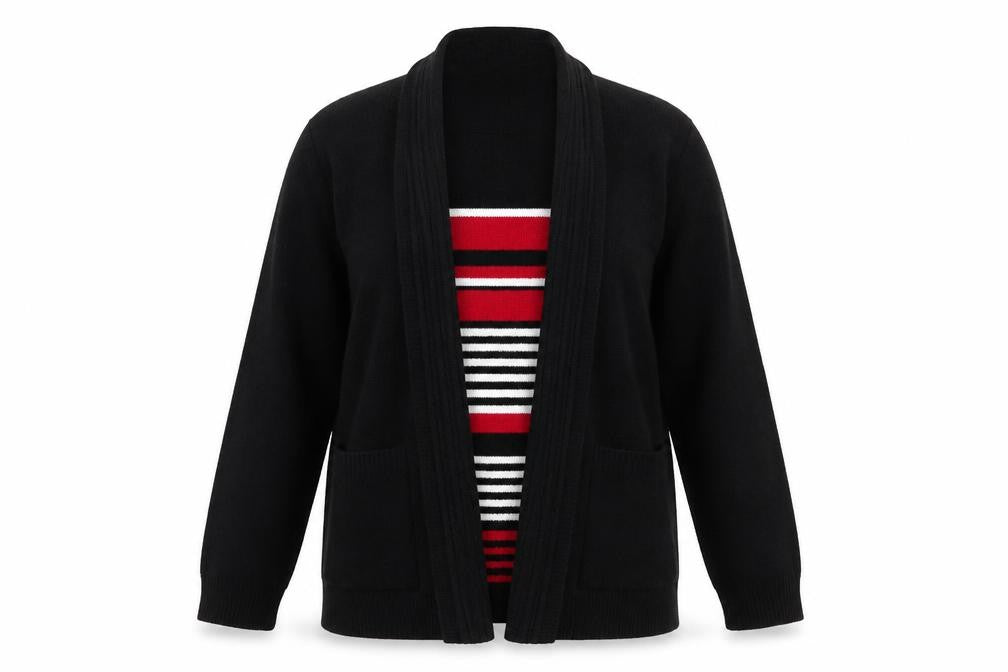 Anne Smith Women's Black Acrylic Knit Open Cardigan M