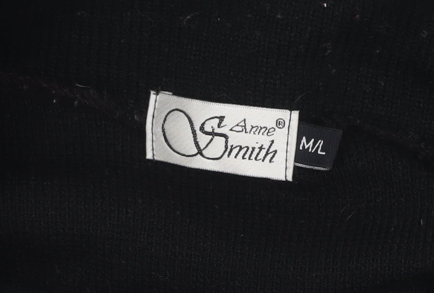 Anne Smith Women's Black Acrylic Knit Open Cardigan M