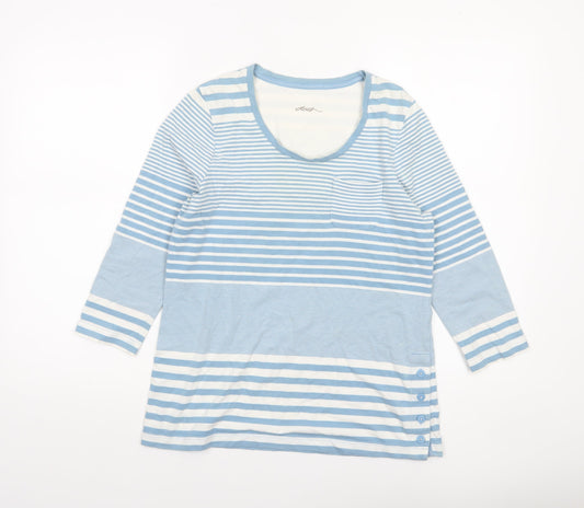 Dash Women Blue Striped 3/4 Sleeve Cotton Jersey T-Shirt Size 10