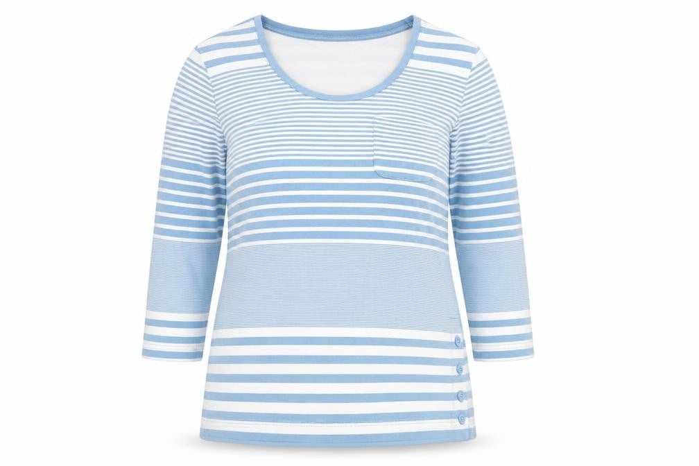 Dash Women Blue Striped 3/4 Sleeve Cotton Jersey T-Shirt Size 10