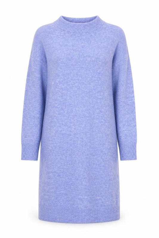 Monki Womens Blue Knit Jumper Dress XS High Neck 3/4 Sleeve Casual