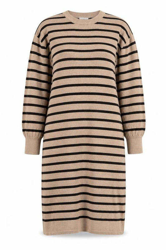 Kaffe Women Beige Black Stripe Knit Jumper Dress XL