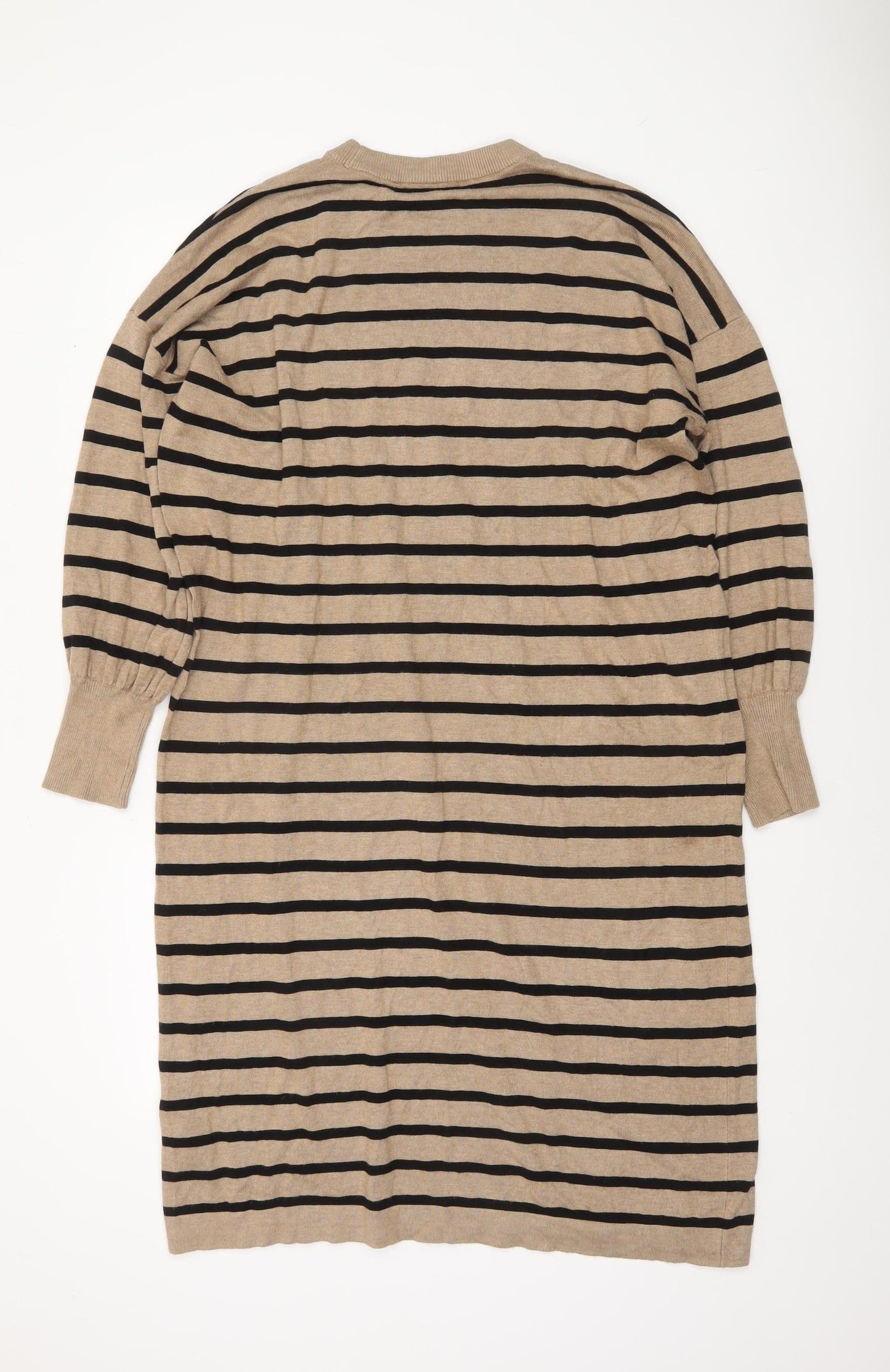 Kaffe Women Beige Black Stripe Knit Jumper Dress XL