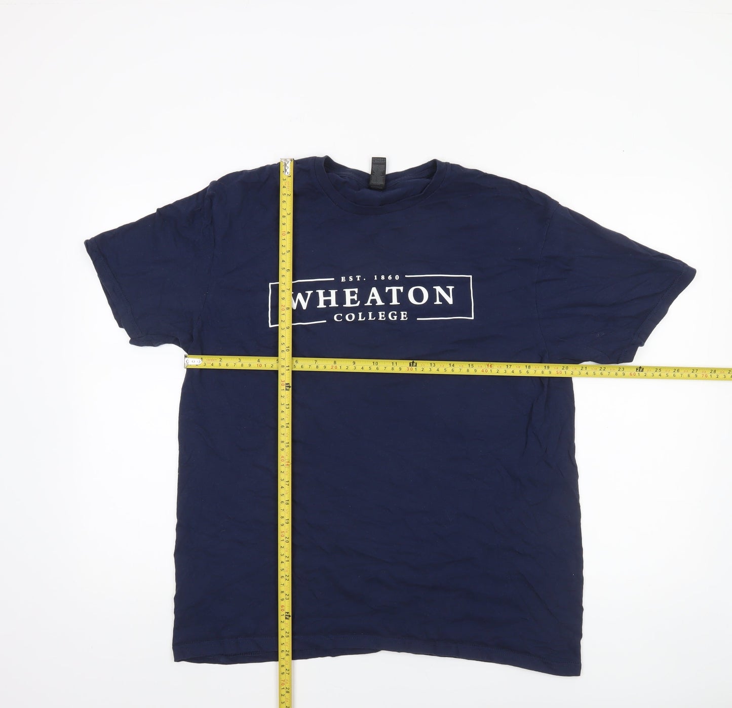 Gildan Men's Navy Wheaton College Graphic Cotton T-Shirt Size L