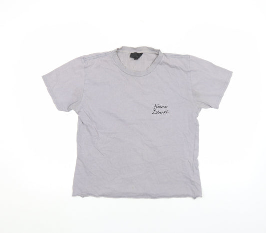 Topshop Petite Women's Grey Embroidered T-Shirt XS