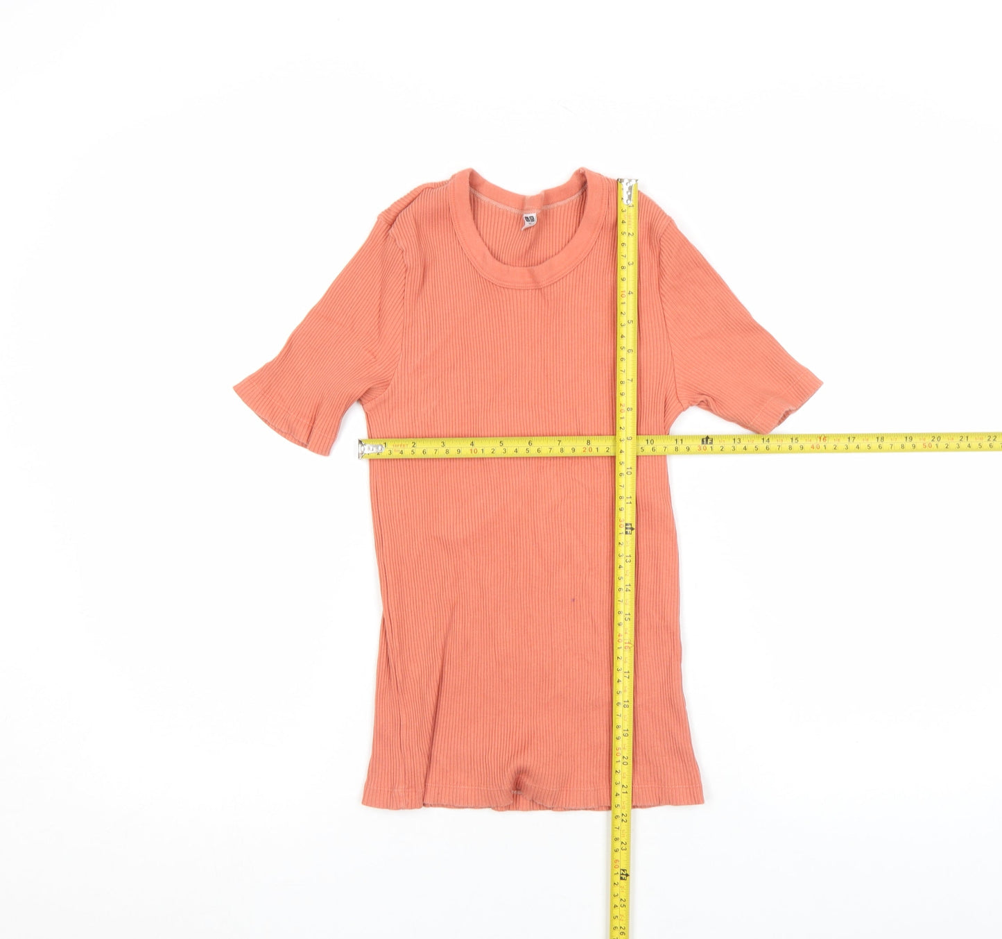 Zara Women Orange Ribbed Short Sleeve Slim Fit T-Shirt Size S