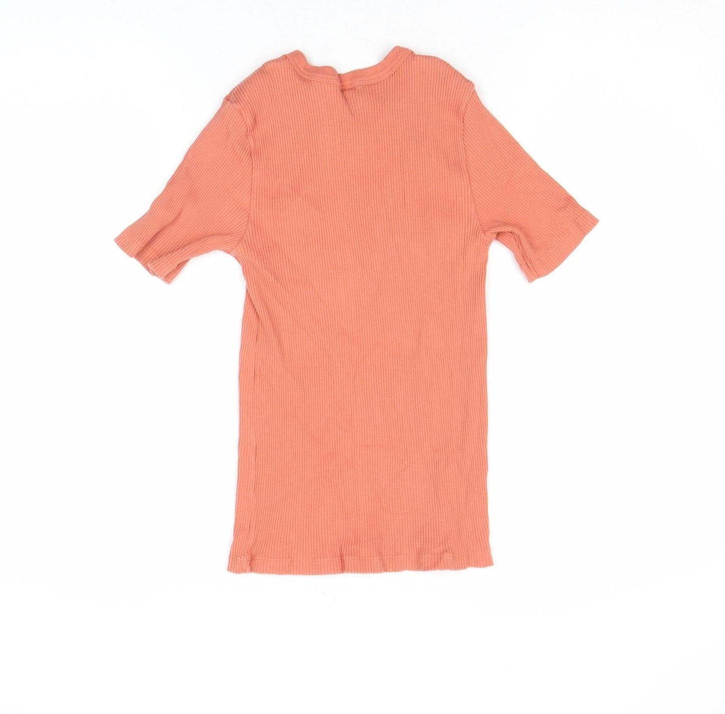 Zara Women Orange Ribbed Short Sleeve Slim Fit T-Shirt Size S