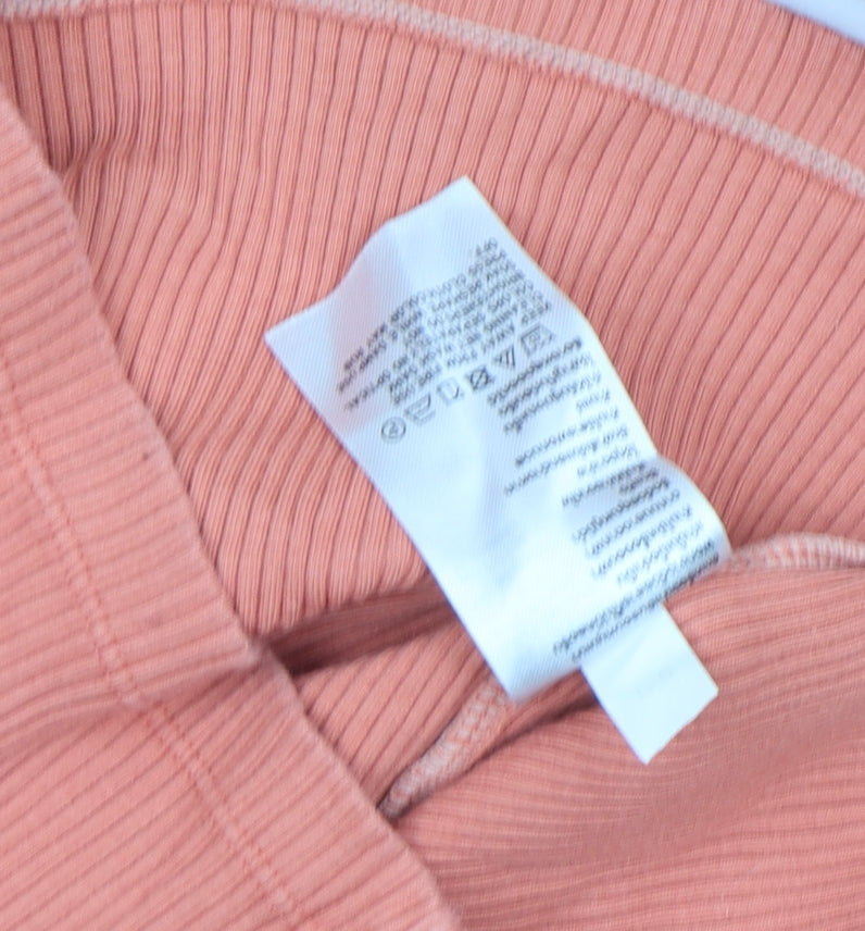 Zara Women Orange Ribbed Short Sleeve Slim Fit T-Shirt Size S