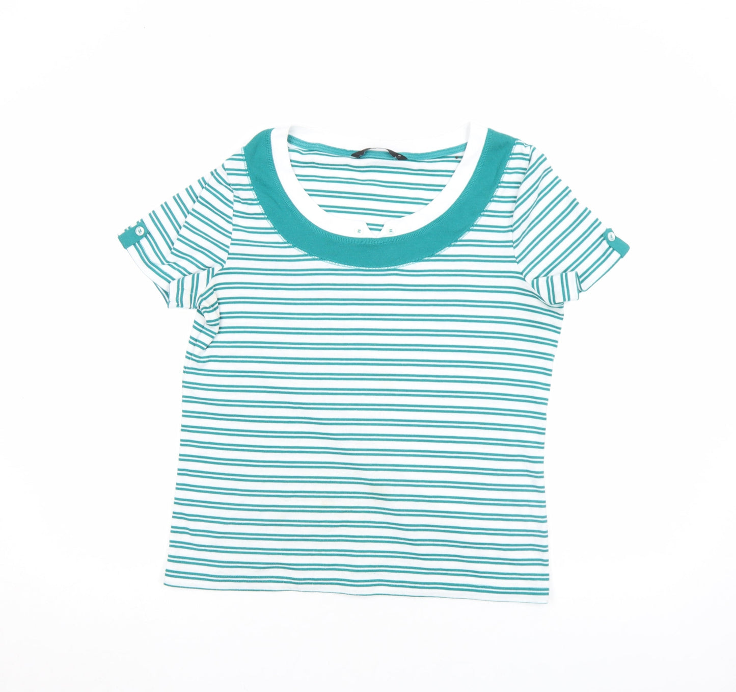 Bm Casual Women Blue Striped Short Sleeve Cotton T-Shirt M
