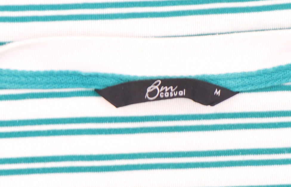 Bm Casual Women Blue Striped Short Sleeve Cotton T-Shirt M