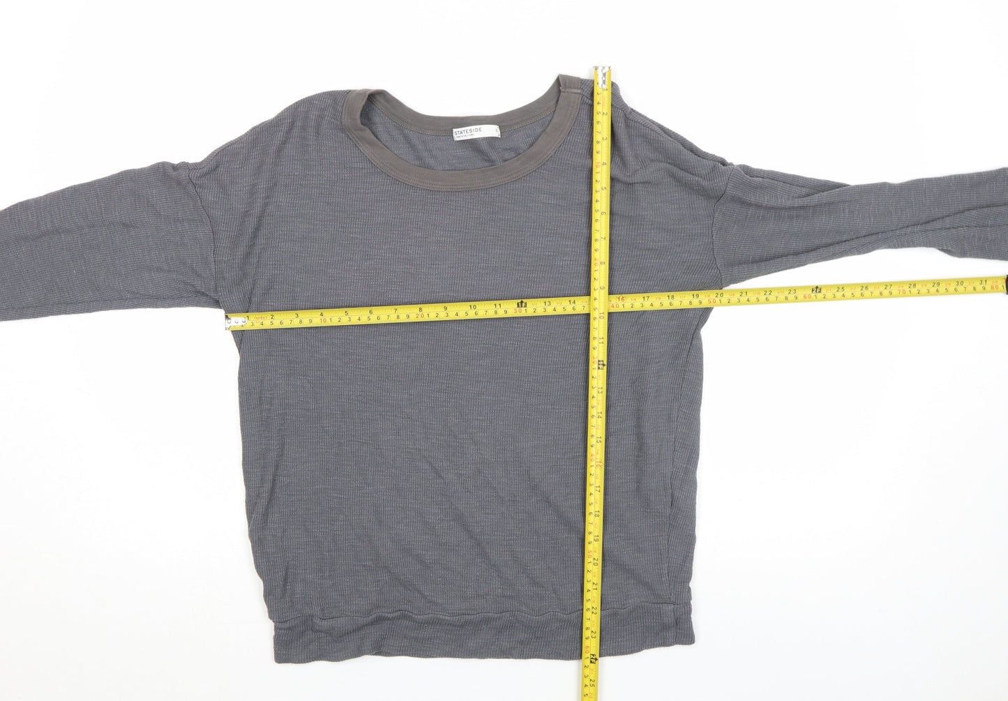 Stateside Men’s Grey Cotton Long Sleeve Crew Neck Top Size S
