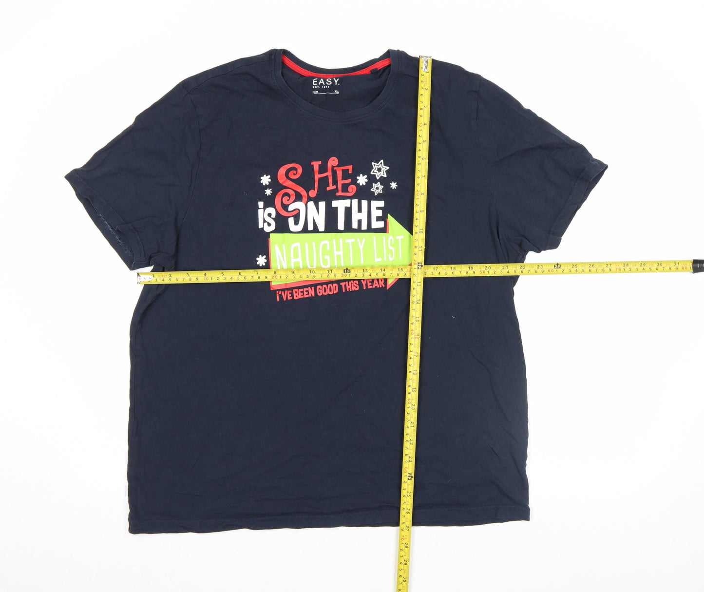 EASY Men's Navy Blue XXL Christmas Funny Graphic Cotton T-Shirt