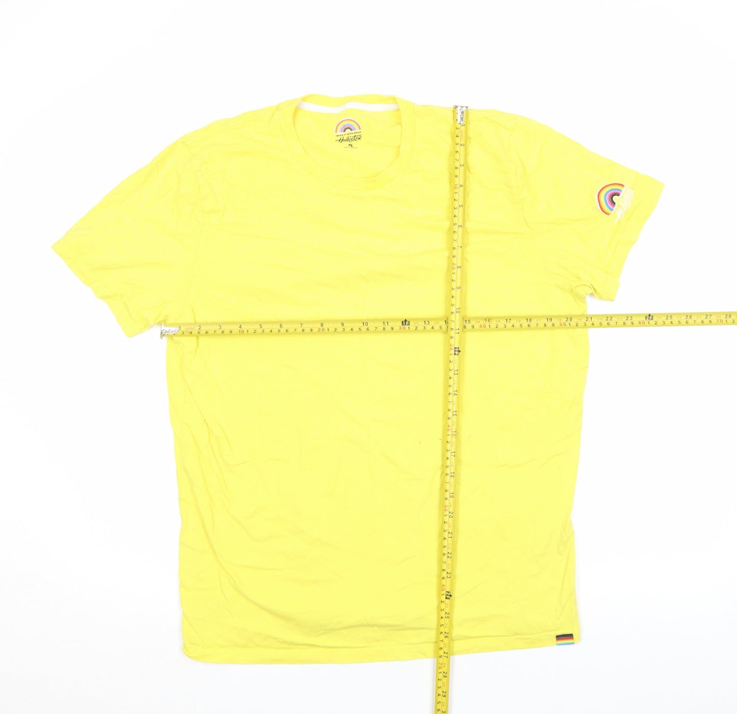 Hollister Men's Yellow XL Pride Rainbow Crew Neck Cotton T-Shirt
