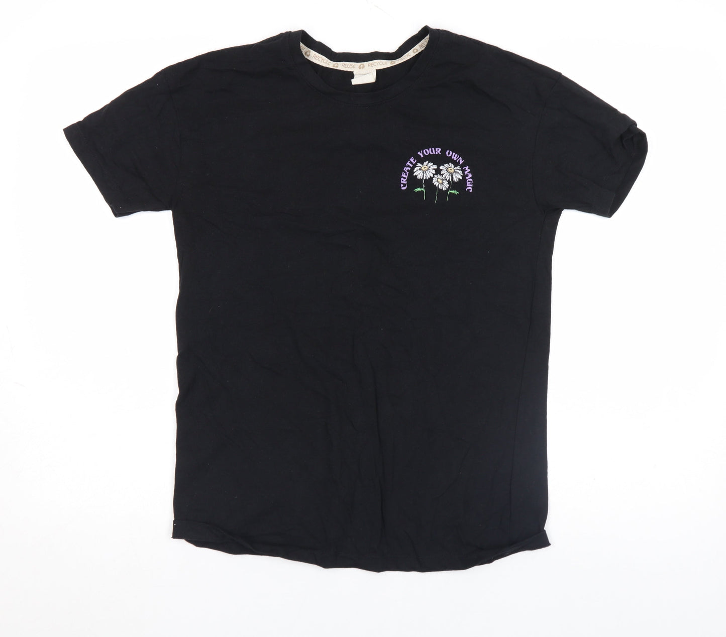 Recycle Women's Black Graphic Cotton T-Shirt Size S