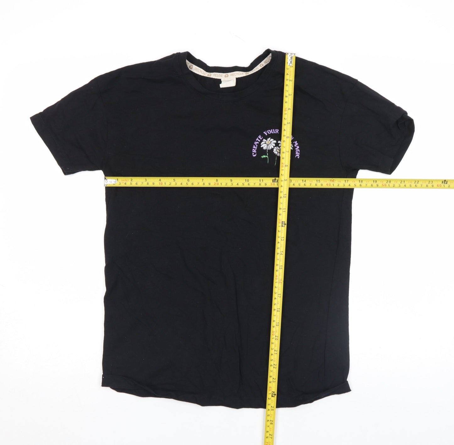Recycle Women's Black Graphic Cotton T-Shirt Size S