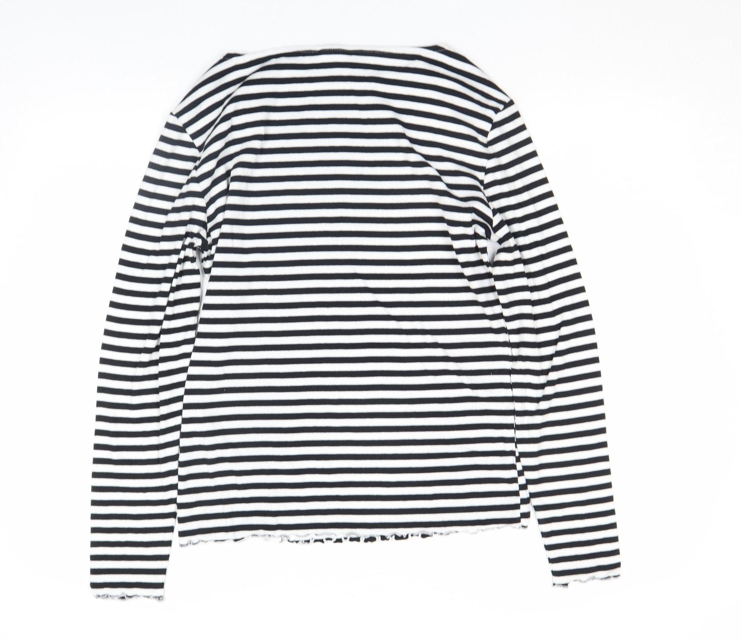 Beloved Women’s Black & White Striped Long Sleeve Cotton T-Shirt Size 2XL