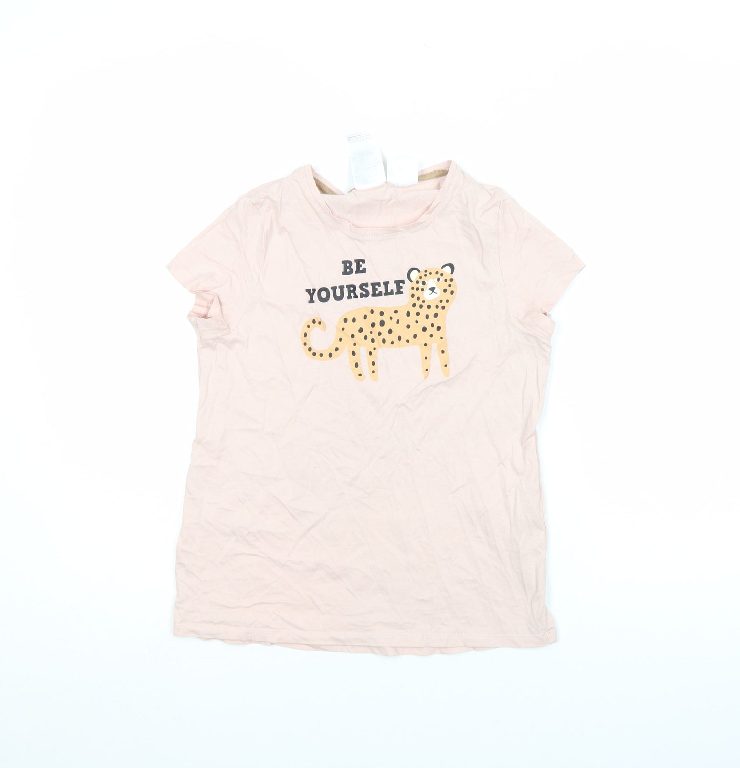 H&M Girls Beige 'Be Yourself' Leopard Graphic Cotton T-Shirt 10-12 Years