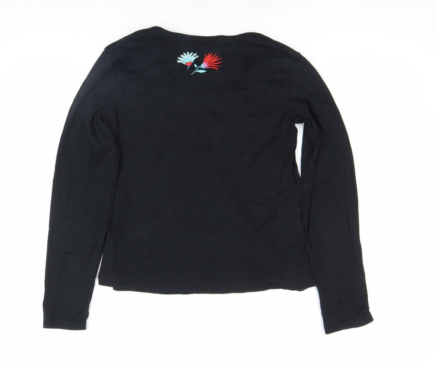 Marks and Spencer Women's Black Embroidered Cotton Long Sleeve T-Shirt Size S