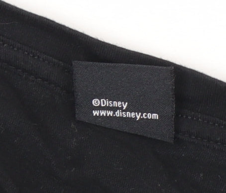 Disney Women's Black Cropped T-Shirt Medium Embroidered Logo