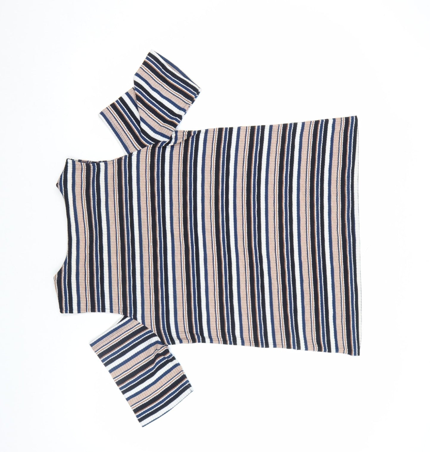 Dorothy Perkins Women Multicoloured Striped Cold Shoulder T-Shirt Size 16