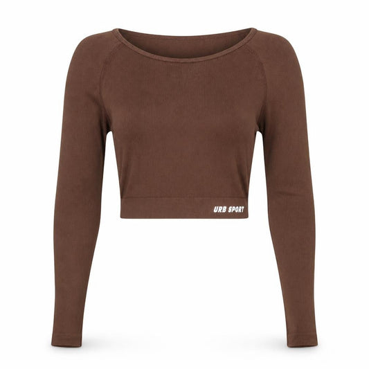 URB SPORT Women Brown Cropped Long Sleeve Stretch T-Shirt L