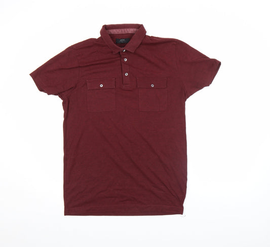 AW85 Men's Brown Short Sleeve Cotton Blend Polo Shirt Size M